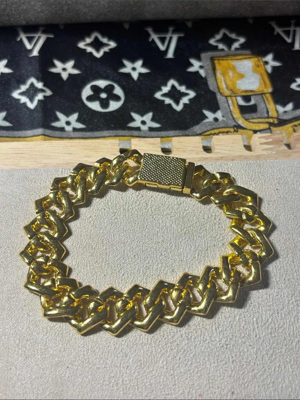 8” Gold-Tone Pave Cuban Link Bracelet with Clear Stones - Men